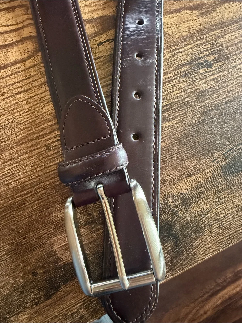 Cole Haan Dark Brown Leather Belt with Silver Buckle